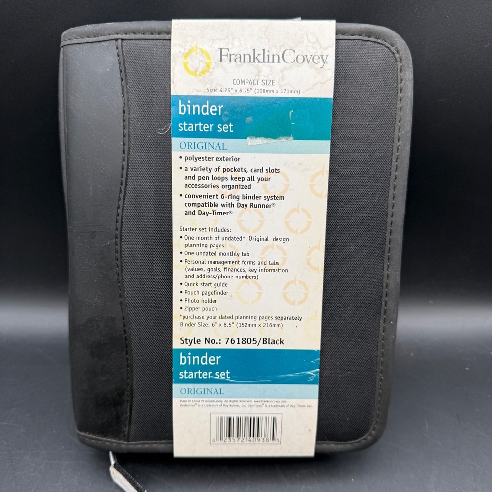 FranklinCovey Binder Starter Set Original Black 761805 Compact Size Zippered